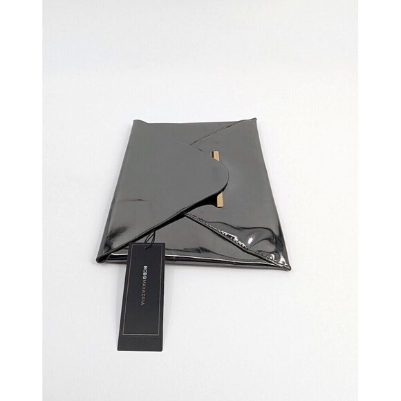 BCBGMAXAZRIA Clutch Bag Harlow Gunmetal Mirror Envelope Pouch Vegan Leather Glam - Picture 4 of 15